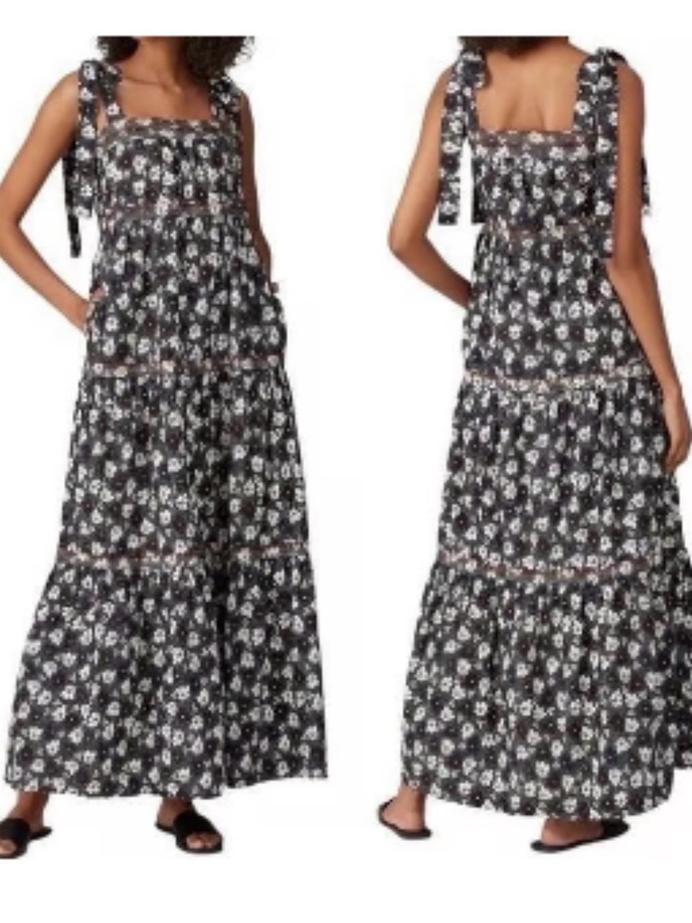 Warm “Big Love” Black Floral Tie-Shoulder Maxi Dress